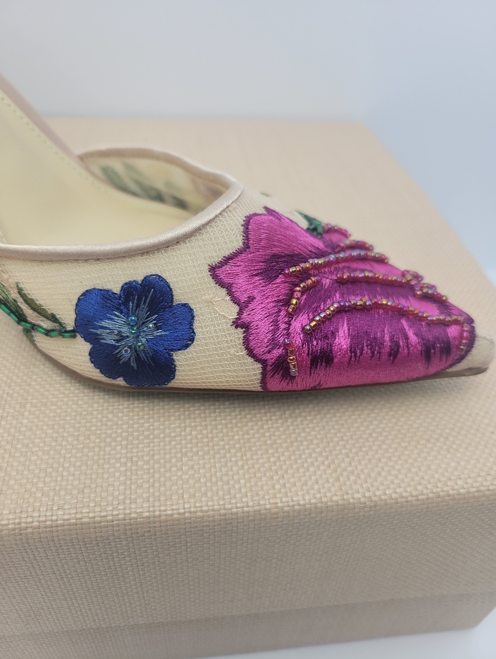 Betsey Johnson Womens' April - Pink Embroidered Pointed-Toe Slingback Heel - Picture 6 of 8
